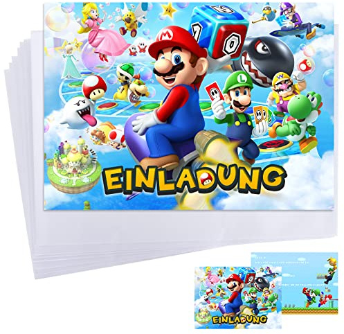 GUBOOM Super Mario Einladungskarten Kindergeburtstag 12er Set, Super Mario Einladungskarten Kindergeburtstag Junge Mädchen, Einladungskarten Geburtstag Deutsch für Super Mario Themed Party