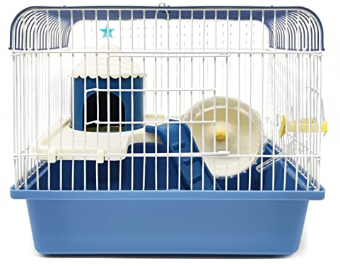 BPS BPS-1381 - Mini gabbia per criceti, con mangiatoia, abbeveratoio, ruote, colore casuale