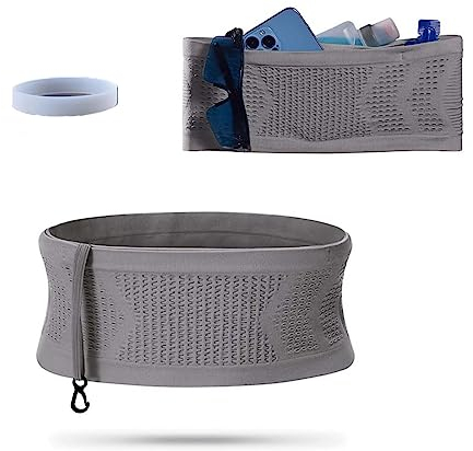 Laufgürtel Handytasche Multifunktionale hüfttasche Damen, Bauchtasche Gürteltasche Aus Stricken Atmungsaktive Großer Kapazität Geeignet läuft,Radfahren,Wandern,Gym (Grey, M)