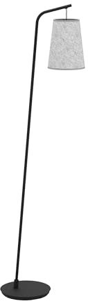 EGLO Stehlampe Alsager, Eck Standleuchte hohe | Stehleuchte aus Metall in Schwarz mit Lampenschirm aus grauem Filz, Lampe Wohnzimmer mit E27 Fassung, 170 cm