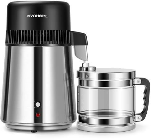 VIVOHOME Water Distiller 304 Stainless Steel 4L BPA Free Countertop | Distilling Machine with Glass Container and Smart Switch for Pure Water at Home or Office Steel