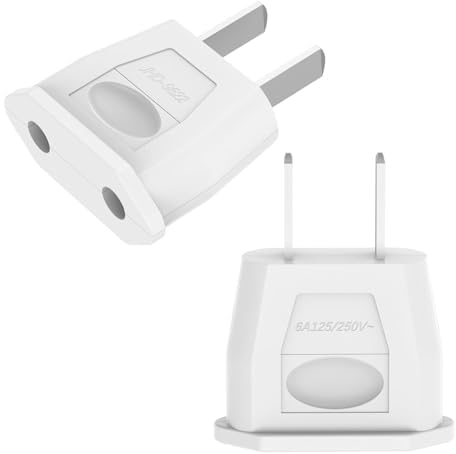 Oliveria 2 Piezas Adaptador Enchufe Español a Americano, Adaptador Americano a Europeo Adaptador Eenchufe, Europeo a Americano Adaptador de Viaje para Americano/España//Japón/Mexico/Canada Blanco