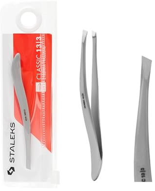 STALEKS PRO Pinza para cejas precisa con bordes finos biselados. Acero inoxidable de grado médico. Classic 13/3