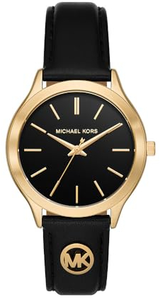 Michael Kors Slim Runway Watch for Women, 38mm Quartz Three Hand Movement with Leather Strap