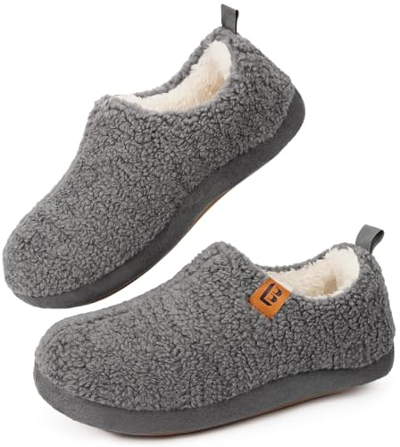 LongBay Women's Cozy Slippers Fuzzy Memory Foam Non-Slip Rubber Sole Grey 6-7