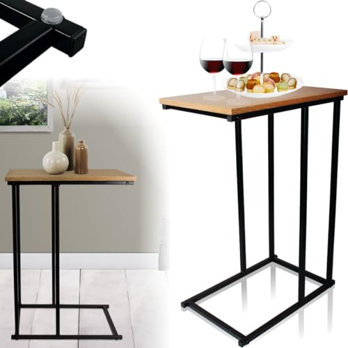 Stimo Beistelltisch Couchtisch Nachttisch Betttisch Sofatisch Laptoptisch Metallgestell Kaffeetisch (Natur)