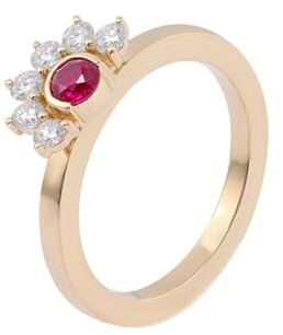 Skcess 14 Karat Roségold Ring Rot Roter Korund Runden, Damenringe Blume mit Rotem Korund und Moissanit Ringe Frauen Größe 63 (20.1)