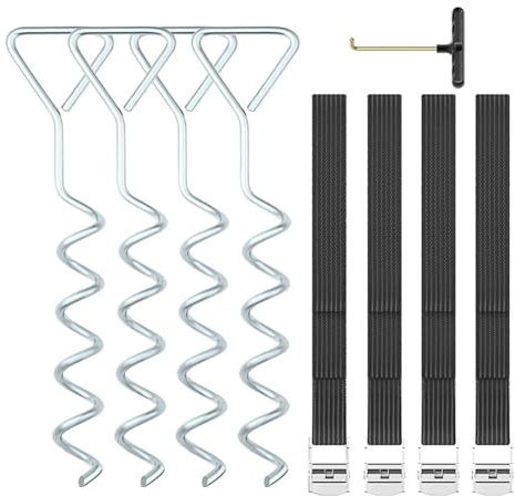 BUUNHI Trampolinzubehör Trampolinpfähle Trampolinteile, Korkenzieherförmiges Ankerset aus Stahlpfählen für Trampoline Trampolin Ersatzteile