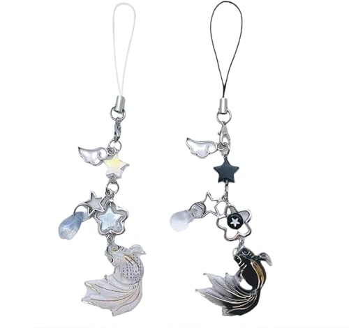 Goiern 2 Stück Handy Anhänger Ästhetischer Y2K Phone Charm, Süßes Telefon Lanyard String für Handytasche, Schlüsselanhänger, Kamera-Anhänger(Weiß und Schwarz)