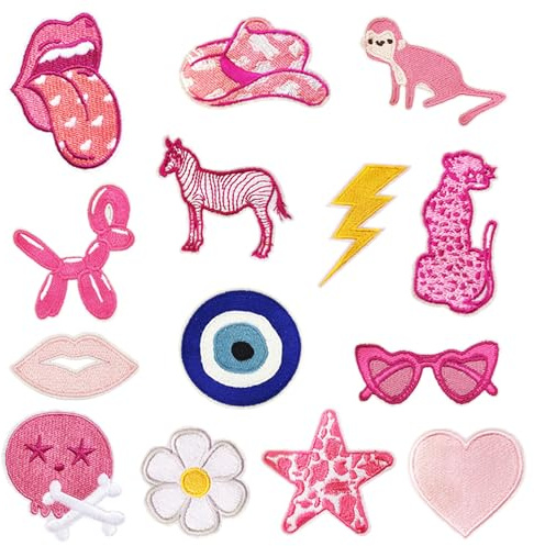Attuslla 14 Pz Toppa Termoadesiva, Toppe per Vestiti, Rosa Toppe Pasta Termica Patch Toppa Ricamata per GiubboLa confezione include: 14 pz misti di toppe da stirare.tti, Vestiti