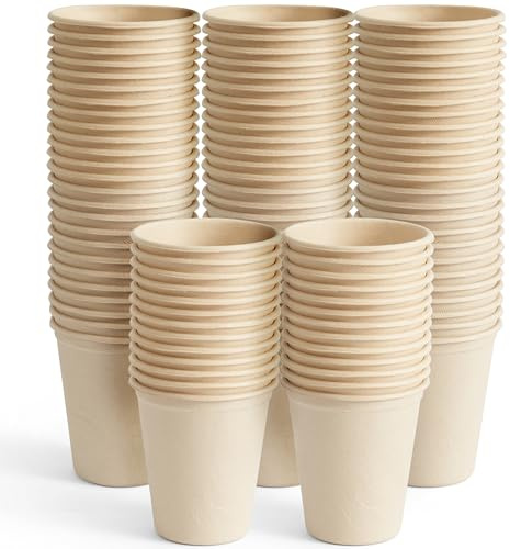 HAAGO 200 Zuckerrohr Bagasse Einwegbecher Partybecher Pappbecher für Partys, 370ml - Stabil, Biologisch Abbaubar, Umweltfreundlich & Kompostierbar