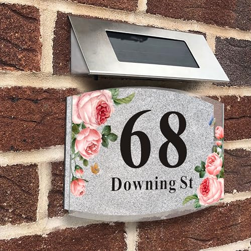 Personalised House Numbers Plaques Door Numbers House Sign for outside Glitter Acrylic House Number Road Plate Plaque Street Name Address Signs for Wall & Door Outside Decor (Silver, Design 2)