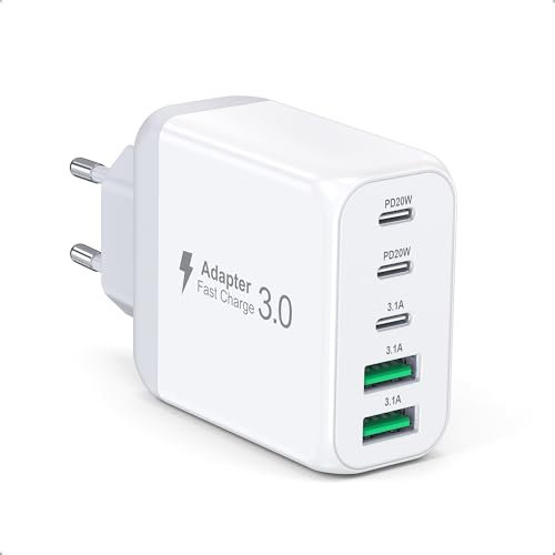 5-Port USB C Schnellladegerät Netzteil Mit QC&PD 3.0, Mehrfachstecker Handy Charger Kompatibel Mit iPhone 16/15/14/13/12/Pro Max/Samsung/Google/Tablet Handys