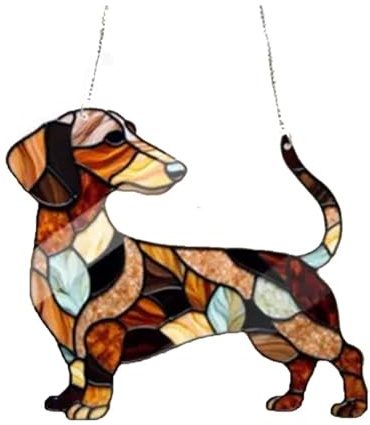 Tskcvy Dachshund Window Hanging Suncatcher Sun Catchers Indoor Outdoor Window Dachshund Dog Stain Glass Window Ornament 23CM