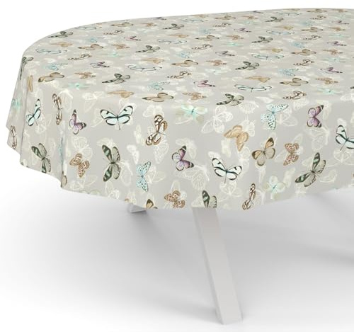 ANRO Wachstuchtischdecke Wachstischdecke Wachstuch Tischdecke abwaschbar Gartentischdecke Wasserabweisend Oval 200x140cm Schnittkante Schmetterlinge