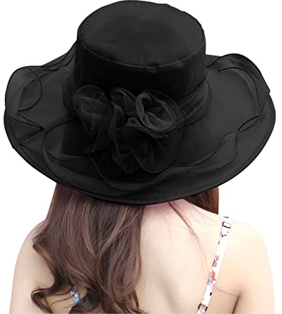 SRZYMJ Kentucky Organza-Derby-Hut für Damen, Braut, Hochzeit, Kirche, Teeparty, breite Krempe, Sommer-Sonnenkappe Sonnenhut Damen Große Krempe Fischerhut Für Trekking Sombrero Hut XXL