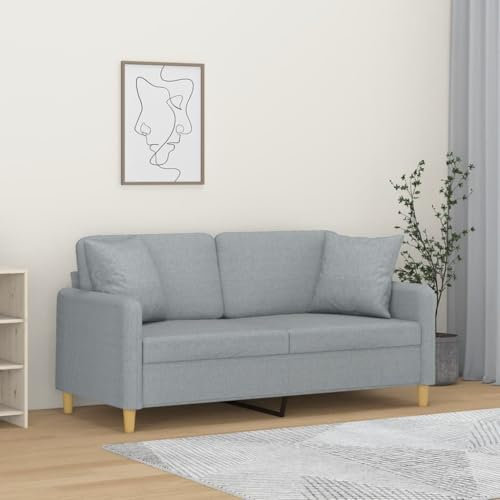 Xichuzi 2-Sitzer-Sofa mit Zierkissen Hellgrau 140 cm Stoff, Loungesofa, Sofas & Couches, Relaxsofa, Couch für Wohnzimmer, 3200909