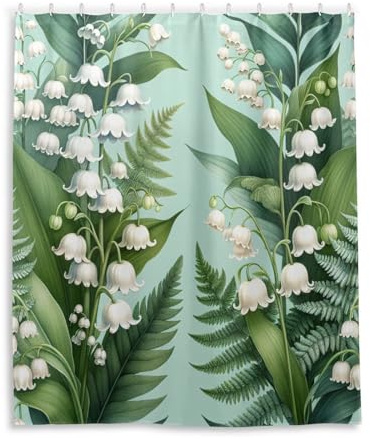 FLildon Shower Curtain Palm Leaf Lily Floral Curtain for Bathroom, Bathtub Decor, Waterproof Fabric with Hooks, 60 x 72 Inches