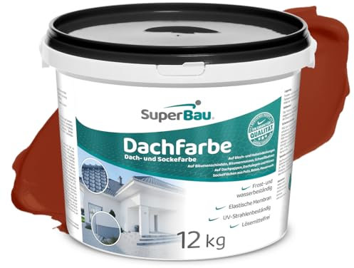 SuperBau Dachfarbe Ziegelrot (12kg ca.30m²) Sockelfarbe WASSERDICHT, Fassadenfarbe für Außen, Dachbeschichtung für Blechdach, Bitumen, Dachpappe, Schindeln, Putz
