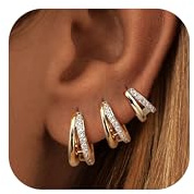 FIOROYAL 3 Paare Ohrstecker Gold/Silber Ohrringe Stecker Creolen Damen Hypoallergene 14K Vergoldet Kleine Ohrstecker X form Minimalistisch Ohrringe Creolen Leichte Schmuck Geschenke G1