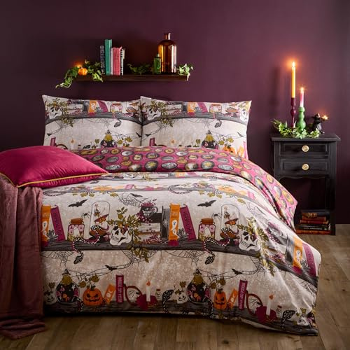 furn. Witchy Tales Set Copripiumino (Multicolore - Super King) | Reversibile Pozione Magica Di Halloween Policotone Biancheria Da Letto Facile Da Curare