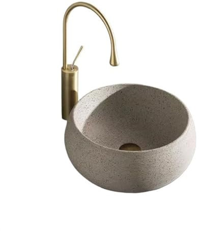 WOTZOV Lavabo de tocador Retro Sencillo Redondo sobre encimera, Lavabo de cerámica para baño, Lavabo para balcón, Lavabo Moderno para encimera