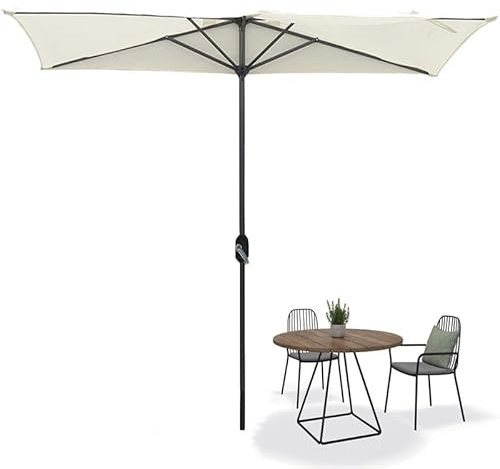 Parasol de terrasse rectangulaire de 2,5 m avec manivelle, parasol de marché de plage, parasol de jardin à 5 baleines, grand parasol d'extérieur beige pour terrasse, balcon et terrasse