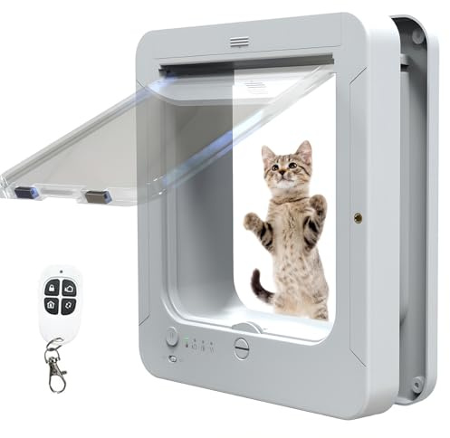 Smart Automatic Electronic Cat Flap Door - Microchip Cat Door for Cats & Small Dogs, with 2 Sensor Collars and 1 Remote Control, Opening Size: 7 7/8 X 7 1/2, for Pets white
