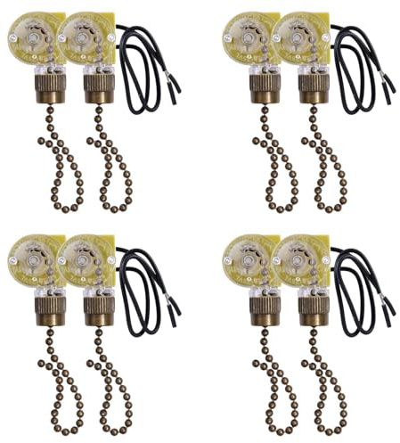 Uikdjgu Interrupteur de LumièRe de Ventilateur de Plafond ZE-109 Interrupteur de LumièRe à Deux Fils avec Cordons Traction pour Ventilateurs de Plafonnier Lampes 8 PièCes Bronze