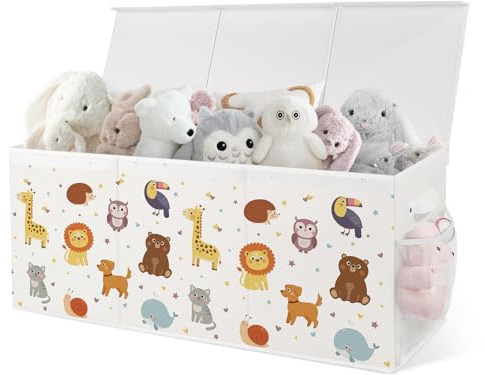 omedecal Baul Juguetes Infantil, Zapatero Cesta Organizador Almacenaje Juguetes Infantil, 124L, Tela Oxford, Plegable, para Dormitorio, Sala de Juegos, 96 x 32 x 40 cm - Animales Adorables