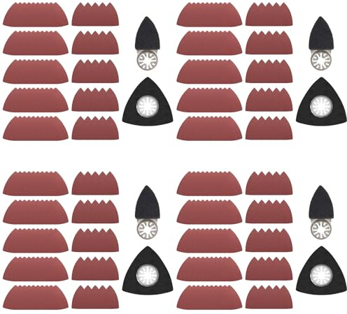 Multitool Plateau de ponçage pour ponceuse delta, support de 4 doigts et 4 disques abrasifs triangulaires, 300 feuilles de papier abrasif, avec grain 60/80/120/180/240 pour outils oscillants