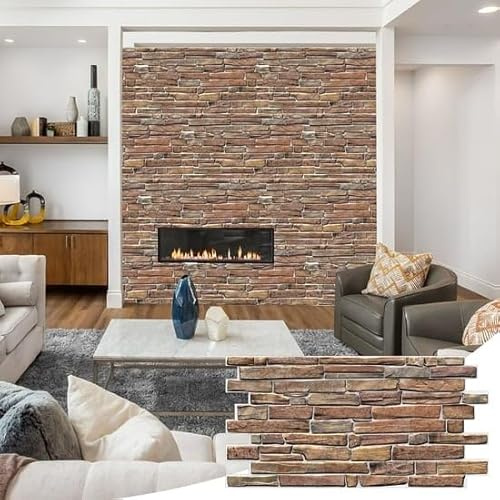 3D Wall Panels - Decorative PVC Plastic Wall Covering Faux Cladding Tiles for Interior Walls - (Stone Effect Wall Panel 4 Sheets Covering 1.92m2)