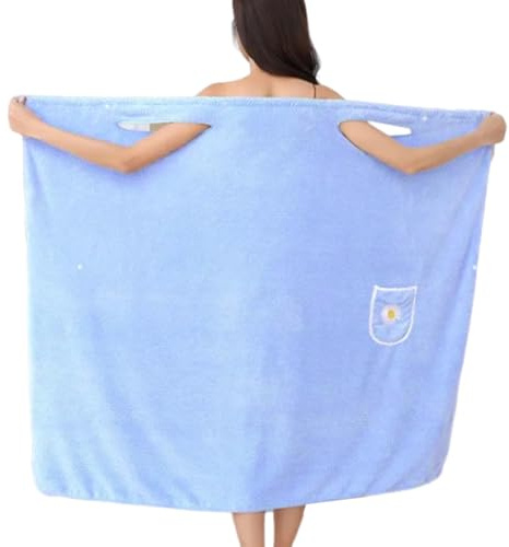 Sucritude Toalla Envolvente Mujer, Albornoz De Mujer Baño Toalla Con Bolsillo, Portátil De Forro Polar Coral Con Bolsillo - Vestido De Baño Con Cubierta Para Nadar Y Ducha Corporal