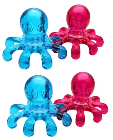 Didiseaon Lot de 4 Masseurs de Tête Araignée Bleu et Rouge en Plastique Solide, Grattoirs Pratiques pour Massage du Cuir Chevelu, Détente Cervicale et Soulagement du Stress à Domicile