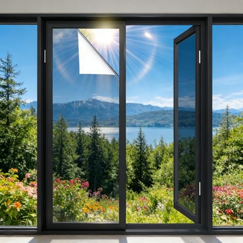 Fensterfolie Sonnenschutz Hitzeschutz Spiegelfolie Fenster Selbstklebend UV Schutzfolie Einseitig Blickdicht Wärmeschutzfolie Sichtschutz (Silber, 75 * 200cm)