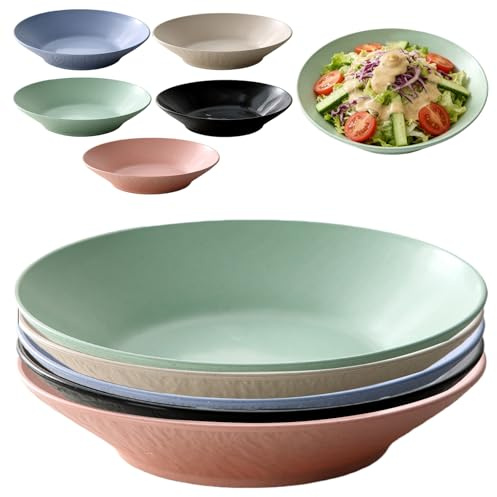 Calenxy 5 Stück Suppenteller Tief aus Kunststoff, 22,5x4cm Wiederverwendbar Plastikteller tief Pasta Teller, Nudelteller, Pastateller für Nudeln & Salate, Geschirrspüler- und Mikrowellengeeignet