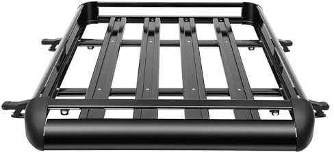 Universal SUV Roof Rack Cargo Carrier 127x97cm Aluminium Alloy 150LBS Load Capacity No Drill Roof Mount Luggage Rack with Aerodynamic Anti-Wind Noise Design Black