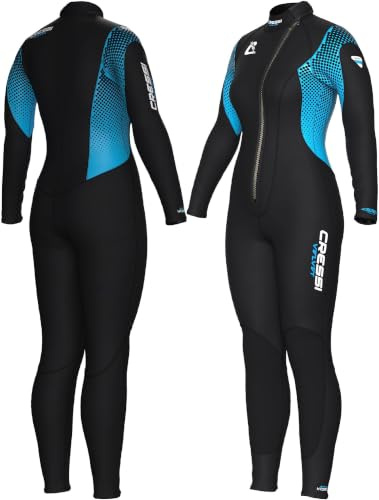 CRESSI seit 1946 Velvet Lady - Einteiliger Neoprenanzug Damen aus Doppellagigem Ultra Stretch 3mm mit Diagonalem Frontreißverschluss für Bequemes An und Ausziehen-Schwarz/Türkis