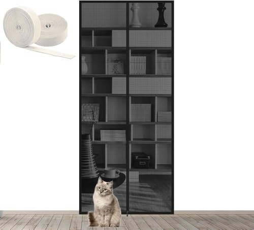Zanzariera per gatti, Zanzariera adesiva senza foratura for porta, tenda a prova di animali domestici, nera, diverse misure, confezione da 1(90x200cm)