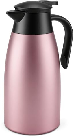 Foymlon 2 l termoskanna, dubbelväggig kaffekanna 304 rostfritt stål vakuumkanna 24 timmar värmeisolering kall för kaffe, mjölk, te, vatten, dryck, rosa