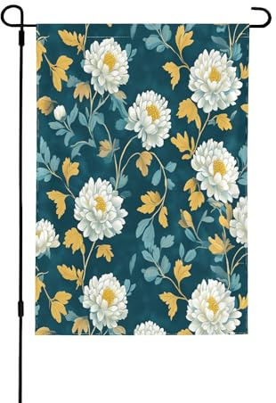 Bandiera da giardino su entrambi i lati, 71 x 101 cm, bandiere di benvenuto per esterni, bandiere pasquali estive per esterni, decorazioni da giardino per tutte le stagioni (fiori di crisantemi)