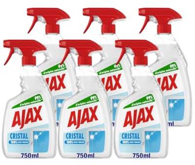 Ajax - Spray Nettoyant Crystal Clean Glass - Nettoyant multi-usages Vitres -100% anti-halo - Anti-buée - Lot de 6 x 750 ml