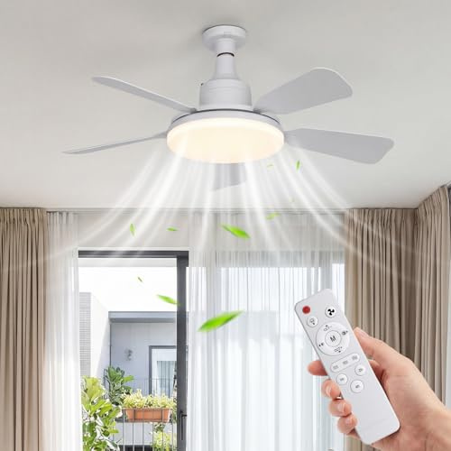 INHXSZU Ceiling Fan with Light and Remote Control,3 Color Dimmable LED E27 Socket Fan Light,3 Speed Adjustable Timing Light Bulb Fan for Bedroom,Kitchen,Living Room,Garage(61CM)