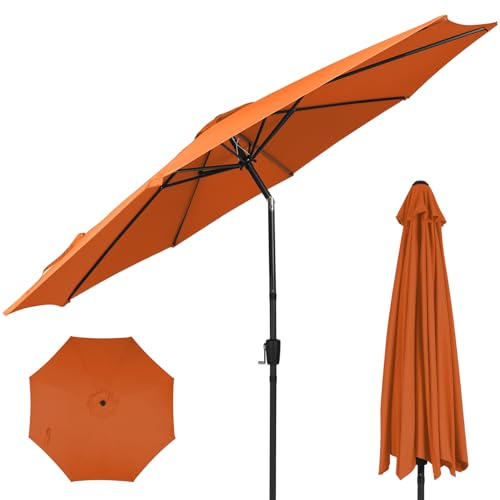 ZealWe Garden Parasol 3m Umbrella Outdoor Sun Shade with Tilt Crank Handle and 8 Ribs for Patio Beach Pool Lawn Backyard Deck, Orange