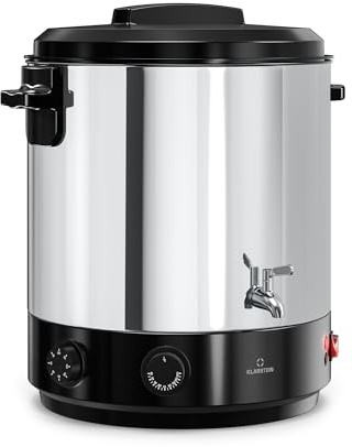 Klarstein Biggie Mechanic Preserving Pot, 25L Stainless Steel Preserving Machine & Mulled Wine Cooker with Stainless Steel Tap, 1800W, 30–110°C, Timer, Auto Shut-Off, Keep-Warm, Insert Grate