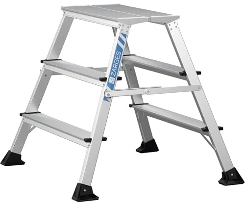 Zarges klappbares Arbeitspodest XLstep P (2 x 3 Stufen, 60 x 30 cm, aus Stahl, eloxierte Holme, beidseitig begehbar, platzsparend, Ideal für Montage-, Wartungs- und Reparaturarbeiten) 41410