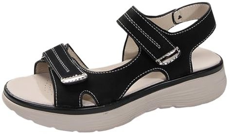Sandali estivi da donna con zeppa casual estivi eleganti occidentali comodi 2026 Hook and Loop Trendy Plus Size Estate 2026 Primavera Suola spessa Moda Comfort Sandali da donna Zeppa, Nero , 36.5 EU