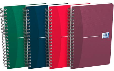 OXFORD Lot de 10 Carnets Essentials 11x17cm Petits Carreaux 180 Pages Reliure Spirale Couverture Carte Coloris Assortis