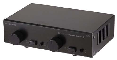 Monoprice 2-Channel A/B Speaker Selector - Black with Volume Control, Built in Independent Volume Controls, Accepts Wire Gauges Up to 14AWG