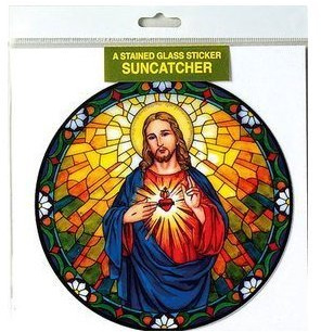 rosarybeads4u 5 3/4 x 5 3/4 SUNCATCHER TIFFANY STYLE Window Sticker SACRED HEART of JESUS